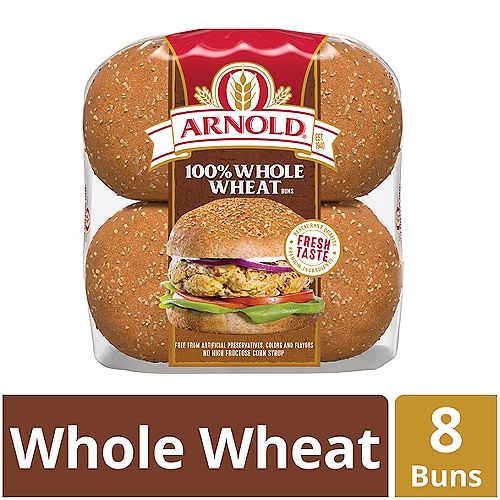 Arnold 100% Whole Whole Wheat Buns, 8 count, 1 lb