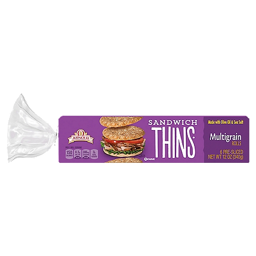 6 pre-sliced Multigrain Sandwich Thins rolls made with premium ingredients like olive oil and sea salt