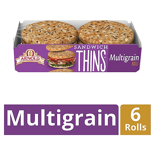 Arnold Multigrain Sandwich Thins Rolls, 6 count, 12 oz
6 pre-sliced Multigrain Sandwich Thins rolls made with premium ingredients like olive oil and sea salt