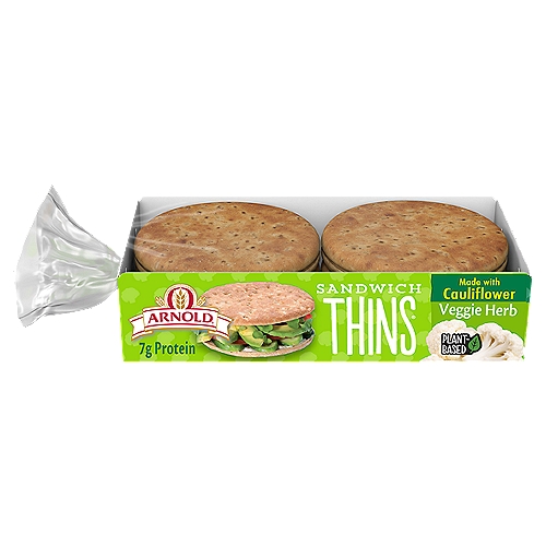 Arnold Vegetable Herb Cauliflower Sandwich Thins Rolls, 6 count, 12 oz
6 pre-sliced Veggie Herb Sandwich Thins rolls baked with premium ingredients like cauliflower, olive oil and sea salt

Introducing our Veggie Herb Sandwich Thins® rolls, crafted with pride and baked with premium ingredients like cauliflower, olive oil and sea salt. Perfectly sized and 150 calories per roll, we love them and know you will too!