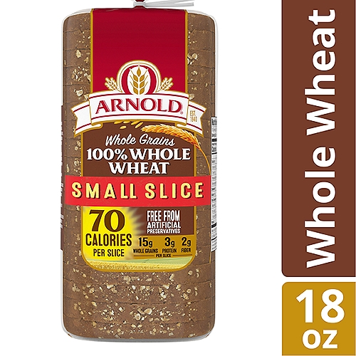 Arnold Whole Grains 100% Whole Wheat Round Top Bread, Small Slice, 18 oz
