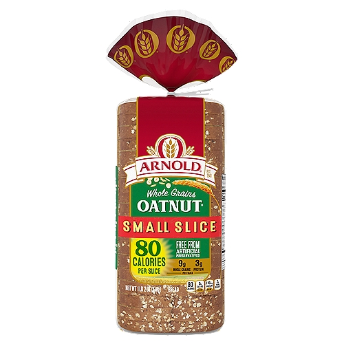 Arnold Oatnut Whole Grains Small Slice Bread, 1 lb 2 oz
Small Slice Oatnut has the same Arnold Oatnut recipe you love, but is freshly baked in a smaller pan to pamper your cravings.