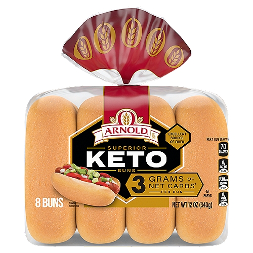 Giving up bread is hard for those who love their Keto lifestyle. But now you no longer have to make that sacrifice with Arnold Keto Hotdog Buns: 8 pre sliced hotdog buns. An excellent source of fiber & made with premium ingredients!