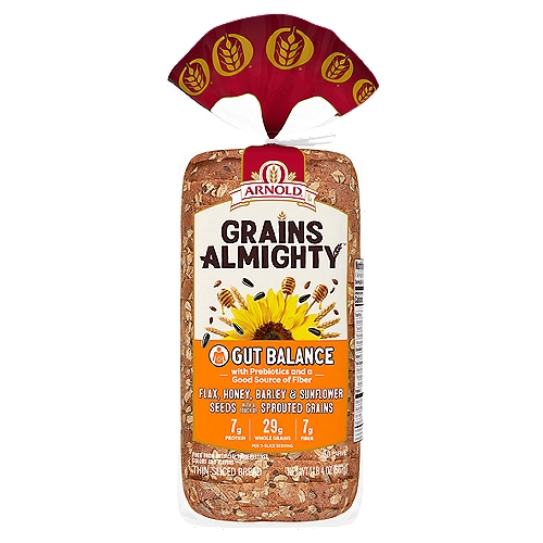 Arnold Grains Almighty Plant Protein bread is a delicious bread that's made with a sprouted grain blend and a natural prebiotic fiber, keeping your digestive health in mind.