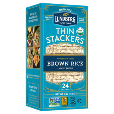 Lundberg Family Farms Thin Stackers Brown Rice Lightly Salted Puffed