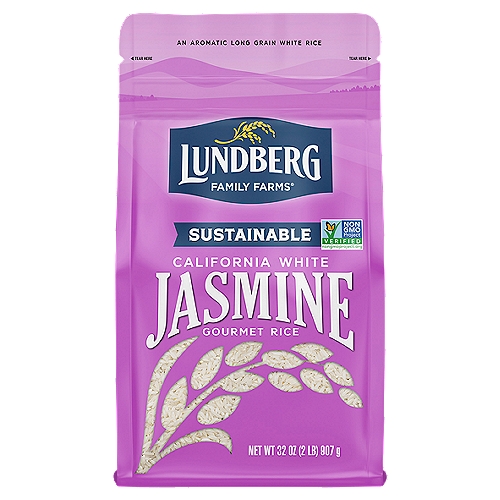 Lundberg Family Farms 2LB CALIFORNIA WHITE JASMINE RICE
With a light, floral scent and buttery flavor, California White Jasmine Rice is practically irresistible. This long grain clings together when cooked but isn't sticky, so you can serve it in Thai curries, pilafs, and desserts that call for distinct kernels and fluffy textures.

An Aromatic Long Grain White Rice