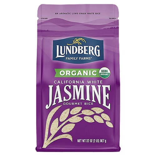 Lundberg Family Farms 2LB OG CALIFORNIA WHITE JASMINE RICE, 32 oz
With a light, floral scent and buttery flavor, California White Jasmine Rice is practically irresistible. This long grain clings together when cooked but isn't sticky, so you can serve it in Thai curries, pilafs, and desserts that call for distinct kernels and fluffy textures

An Aromatic Long Grain White Rice