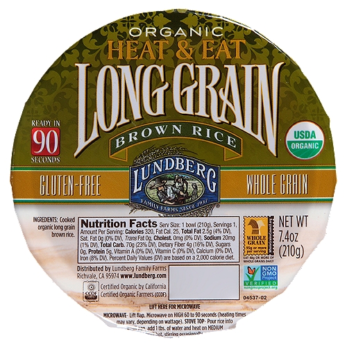 Lundberg Family Farms OG LONG BRN RICE BOWL, 7.4 oz
Simplicity is bliss. Long Grain Brown Rice is subtle in flavor, a rich source of whole grains, and remains separate when cooked, making it the perfect canvas for your culinary creations—from the everyday to the adventurous!