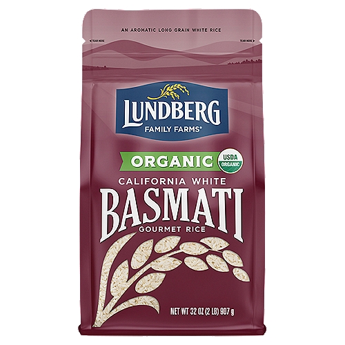 Lundberg Family Farms 2LB OG CALIFORNIA WHITE BASMATI RICE
California White Basmati has always been a family favorite for its versatility and pleasant aroma. This long, thin grain is light and won't clump together when cooked, making it a natural fit for curry, stir-fry, salad, pilaf, and dessert recipes that call for distinct kernels with a fluffy texture.

Organic California White Basmati Gourmet Rice