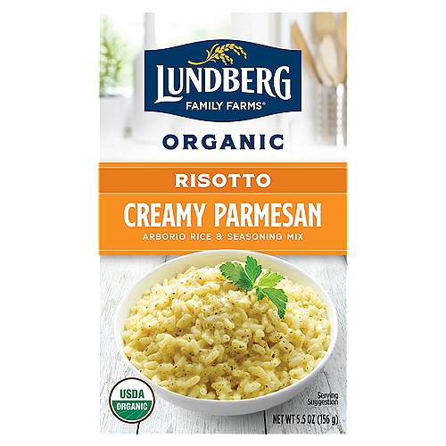 Lundberg Family Farms OG CREAMY PARMESAN RISOTTO, 5.5 oz
Savor the rich, nutty flavor of aged Parmesan in this irresistible blend of creamy Arborio rice and quality organic ingredients like Parmesan cheese, onion, garlic, and parsley. 

Arborio Rice & Seasoning Mix