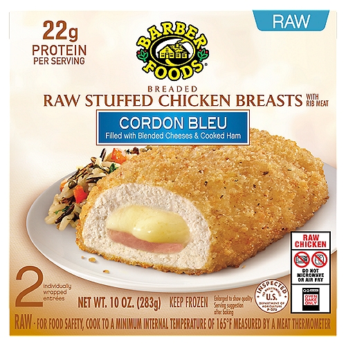 Barber Foods Stuffed Chicken Breasts Cordon Bleu, 2 Count (Frozen)