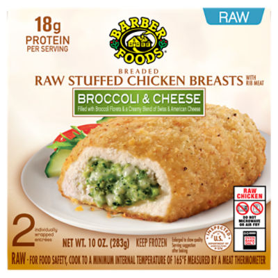 Barber Foods Broccoli & Cheese Breaded Raw Stuffed Chicken Breasts with Rib Meat, 2 count, 10 oz
