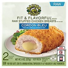 Barber Foods Fit & Flavorful Breaded Raw Stuffed Chicken Breasts Cordon Bleu, 2 count, 8 oz