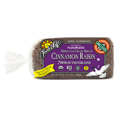 Food for Life Cinnamon Raisin The Original Flourless 7 Sprouted Grain Bread, 24 oz