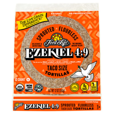 Food For Life Ezekiel 49 Sprouted Flourless Taco Size Tortillas, 12 count, 12 oz