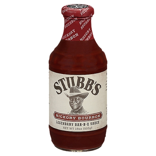 Stubb's Hickory Bourbon Barbecue Sauce, 18 oz
Back when Stubb made all of his barbecue sauce in the kitchen, his friends would ask him for a bottle of sauce to-go. Today for people who can't get enough, there's Stubb's Hickory Bourbon Barbecue Sauce - it's the perfect addition to any occasion, from weekend barbecues to Fourth of July block parties. In the beginning, Stubb would bottle his sauce in empty bourbon bottles. While our bottling methods have changed, we're still putting ingredients like tomatoes, molasses, spices, natural hickory smoke and bourbon in the sauce. Bring authentic Texas flavor to your backyard with this thick, tangy sauce that's made for slathering on ribs, chicken, wings, steak and pork. For quality barbecue done right, use Stubb's Sauces, Rubs & Marinades, all made with his secret ingredient “Love and Happiness.”