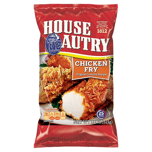 House Autry Seasoned Chicken Fry Mix, 11 oz
Our Chicken Fry combines all of the traditional Southern seasonings with cornmeal to make light & crunchy chicken. 