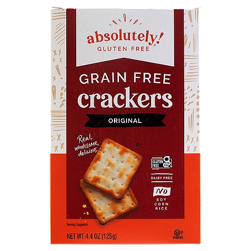 Absolutely Gluten Free Original Grain Free Crackers, 4.4 oz
Free from Doesn't Have to Mean Free from Flavor

Made from all-natural ingredients like tapioca, potatoes, and eggs, our irresistible Grain Free Crackers are free from soy, corn, rice, and dairy, which means they can be enjoyed by everyone regardless of dietary restrictions.

These are crackers that lead with flavor, and are absolutely real, wholesome, and delicious.