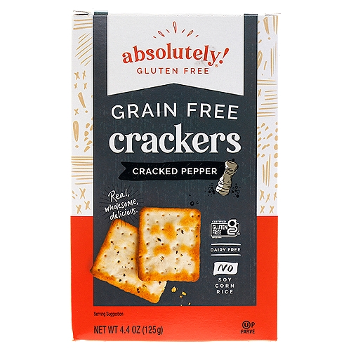 Absolutely Gluten Free Grain Free Cracked Pepper Crackers, 4.4 oz
Free from Doesn't Have to Mean Free from Flavor

Made from all-natural ingredients like tapioca, potatoes, and eggs, our irresistible Grain Free Crackers are free from soy, corn, rice, and dairy, which means they can be enjoyed by everyone regardless of dietary restrictions.

These are crackers that lead with flavor, and are absolutely real, wholesome, and delicious.