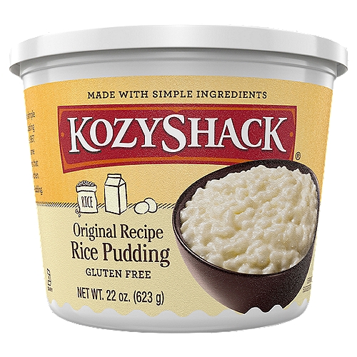 Kozy Shack® Original Recipe Rice Pudding, 22 oz Tub
Kozy Shack® Rice Pudding is made with milk, eggs, rice, and sugar. At Kozy Shack, we believe that simple ingredients make for better-tasting pudding and desserts. That's why our tried-and-true recipes use the same quality ingredients you would use in your own kitchen, slow-simmered in small-kettle batches.