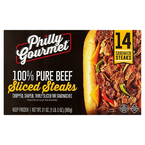 Philly Gourmet 100% Pure Beef Sliced Steaks, 21 oz
Need a fast, delicious family meal that's ready in minutes? Philly Gourmet® 100% Pure Beef Sliced Steaks are the mouth-watering solution that's right for every recipe!