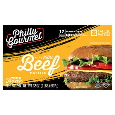 Philly Gourmet 100 Pure Beef Patties, 8 count, 32 oz ShopRite