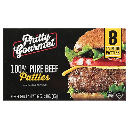 Philly Gourmet 100% Pure Beef Patties, 1/4 lb, 8 count
Looking for meals your whole family will love? Our mouthwatering Philly Gourmet® 100% Beef Patties are incredibly juicy, amazingly delicious and outrageously easy to prepare!