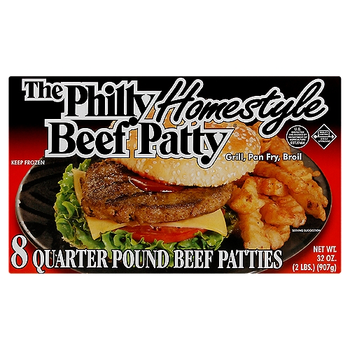The Philly Homestyle Beef Patty Quarter Pound Beef Patties, 8 count, 32 oz