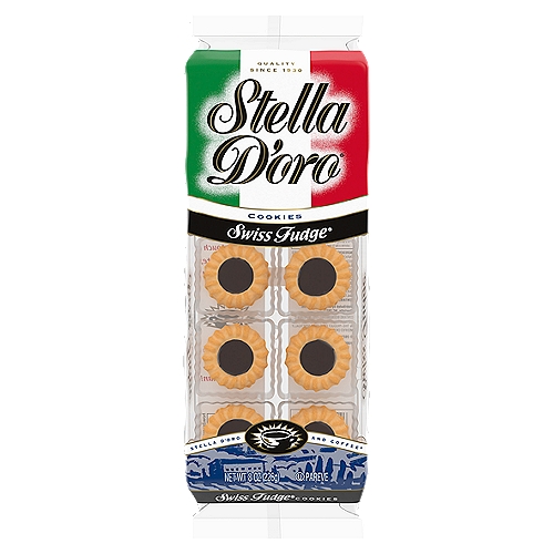 Swiss Fudge cookies are small star-shaped indulgent cookies with a center filled with delicious chocolate fudge. Since 1930, Stella D'oro has given consumers an authentic Italian bakery experience with every bite. Today, the Stella D'oro line of high-quality products includes a delectable variety of Italian-style cookies, breakfast treats, and baked to golden perfection breadsticks.