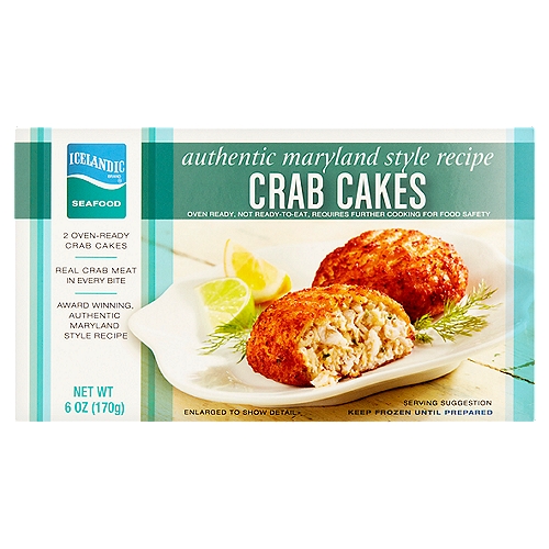 Icelandic Seafood Authentic Maryland Style Recipe Crab Cakes, 2 count, 6 oz
Award winning, authentic Maryland style recipe