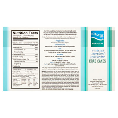 Icelandic Seafood Authentic Maryland Style Recipe Crab Cakes, 2 count, 6 oz