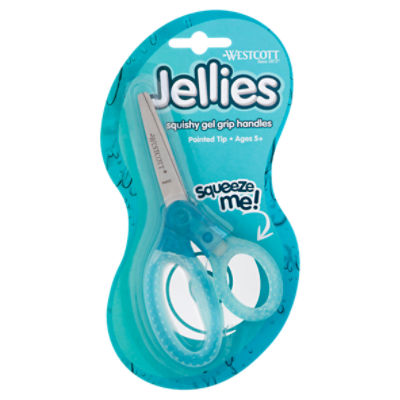 Westcott Jellies Squishy Gel Grip Handles Pointed Tip Kids Scissors, Ages 5+