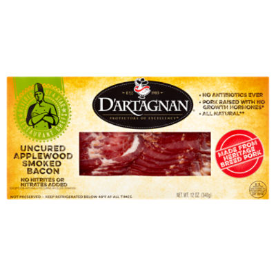 D'Artagnan Uncured Applewood Smoked Bacon, 12 oz