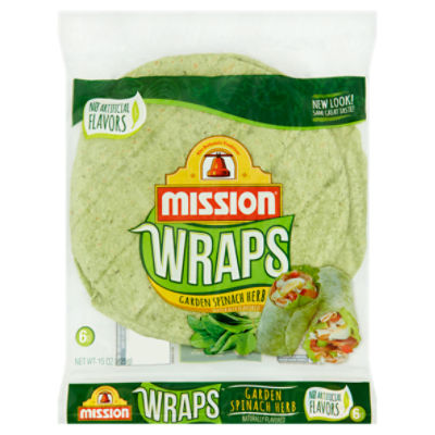 Mission Garden Spinach Herb Wraps, 6 count, 15 oz, 15 Ounce