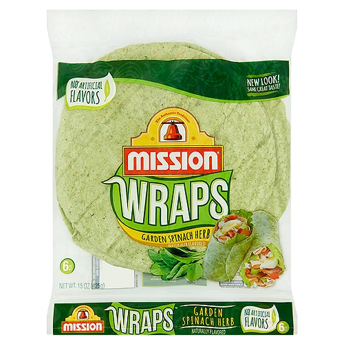 Mission Garden Spinach Herb Wraps, 6 count, 15 oz