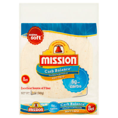 Mission Carb Balance Soft Taco Flour Tortillas, 8 count, 12 oz, 340 Gram