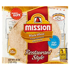 Mission Restaurant Style Whole Wheat Soft Taco Flour Tortillas, 10 count, 16 oz, 1 Each