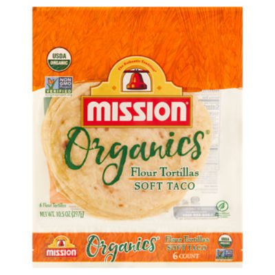 Mission Organics Soft Taco Flour Tortillas, 6 count, 10.5 oz