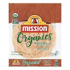 Mission Organics Soft Taco Whole Wheat Tortillas, 6 count, 10.5 oz