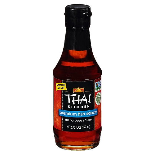 Thai Kitchen Gluten Free Premium Fish Sauce, 6.76 fl oz
Fish Sauce provides the essential savory flavor in traditional Thai cuisine. Use in place of soy sauce or salt. Add to your favorite salad dressings or marinades, curries and stir-fries.

Carefully crafted from the pressing of salted anchovies, Thai Kitchen Fish Sauce provides an essential savory flavor found in traditional Thai cuisine. Use in place of soy sauce or salt to add a savory taste to any dish! Fish Sauce is a staple for any home cook of Thai and Southeast Asian cuisine. Gluten free, our complex Fish Sauce blends perfectly with the sweet and spicy flavors of authentic Thai dishes.