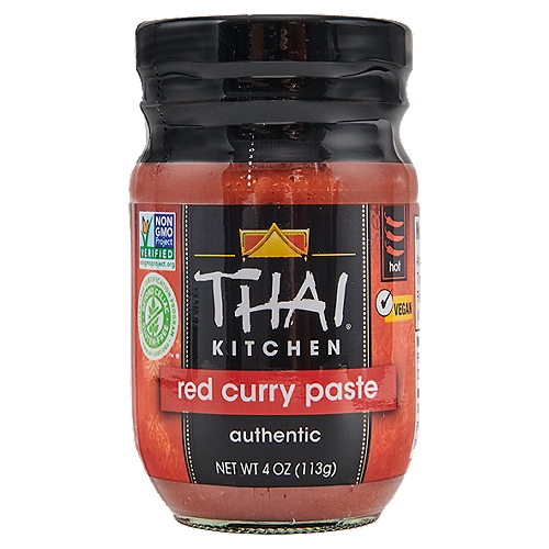 Thai Kitchen Gluten Free Red Curry Paste, 4 oz
Thai Kitchen Red Curry Paste is a carefully blended mixture of red chili pepper, garlic, lemongrass, galangal (Thai ginger) and spices that are harvested at their peak of freshness. Use as a stir-fry seasoning, a soup base or with coconut milk to create a delicious Thai curry. At Thai Kitchen, we use the best fresh ingredients selected at harvest for their quality and flavor. Gluten free, our Red Curry Paste is suitable for vegan diets. Packaged in a 4oz bottle for the at-home cook.