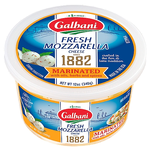 Galbani Marinated Fresh Mozzarella Cheese, 12 oz 
Crafted in the fior di latte tradition

Farmer Certified - rBST-Free Milk*
*No significant difference has been shown between milk derived from cows treated with artificial growth hormones and those not treated with artificial growth hormones.