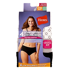 Hanes ComfortSoft Ladies Original Fit Cotton Stretch Tagless Low Rise Briefs, Assorted, S7, 4 count