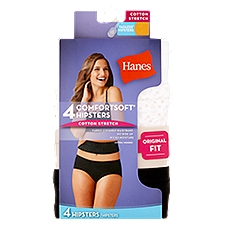 Hanes ComfortSoft Cotton Stretch Original Fit Tagless Hipsters, Size 6, 4 count