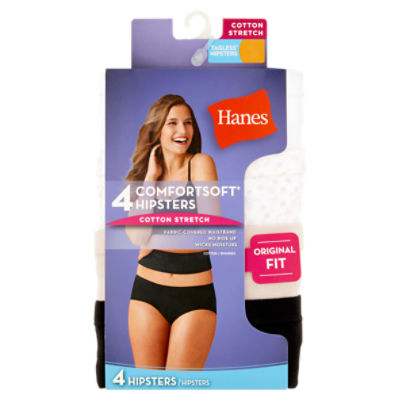 Hanes ComfortSoft Original Fit Cotton Stretch Tagless Hipsters, Size 6, 4 count