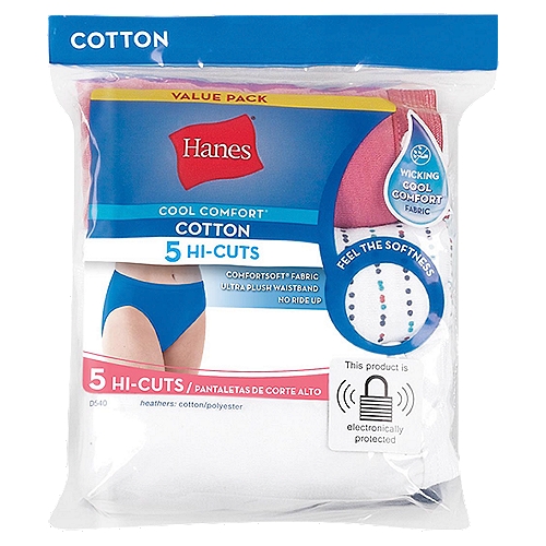 Hanes Cool Comfort Cotton Hi-Cuts Panty Value Pack, 5 count