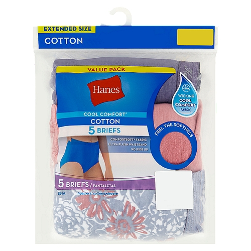 Hanes Cool Comfort Extended Size Ladies Pastel Cotton Briefs Value