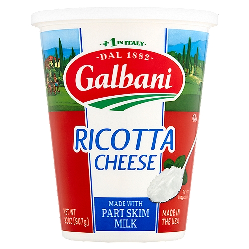 Galbani Ricotta Cheese, 32 oz
Our Best, Creamiest Ricotta Cheese.
Enjoy this creamy, authentic ricotta cheese in all your favorite Italian dishes like lasagna, baked ziti and stuffed shells. Galbani Ricotta is also great for desserts like cheesecake and cannoli as well as in snacking favorites like smoothies, dips, mixed with fruit or spread on toast!