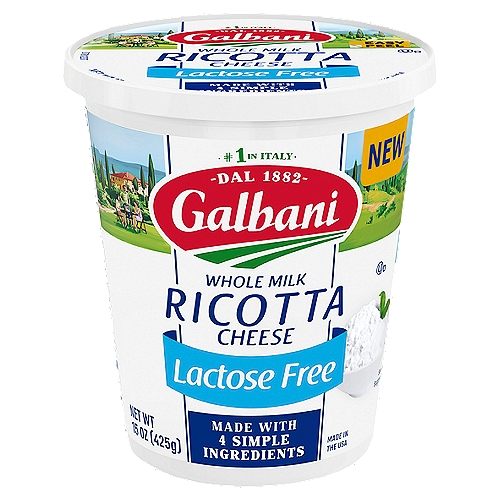 Galbani Lactose Free Whole Milk Ricotta Cheese, 15 oz
Discover Galbani Lactose Free Ricotta. Now you can enjoy this ricotta cheese in all your favorite Italian dishes, desserts and snacks.