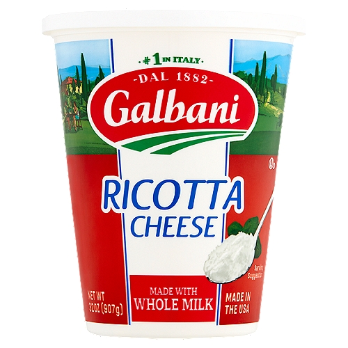 Our Best, Creamiest Ricotta Cheese.nEnjoy this creamy, authentic ricotta cheese in all your favorite Italian dishes like lasagna, baked ziti and stuffed shells. Galbani Ricotta is also great for desserts like cheesecake and cannoli as well as in snacking favorites like smoothies, dips, mixed with fruit or spread on toast!